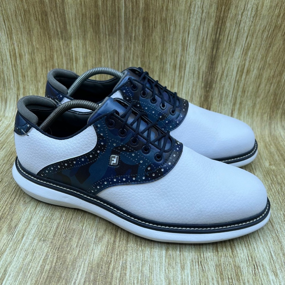 FootJoy Traditions Golf Shoes Men's Size 10 White Blue Camo Leather Spiked 57945